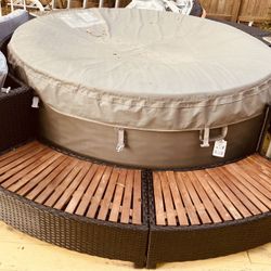 Hot Tub Jacuzzi with Rattan Sofa Spa Surround.. Portable…
