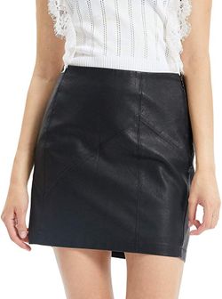 Womens Leather Skirt, Bodycon Faux Mini High Waist Casual Zip PU Slim Pencil (small)