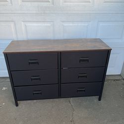 Dresser for bedroom, storage organizer unit with 6 fabric drawers, steel frame, for living room, hall, 6 brown + black drawers