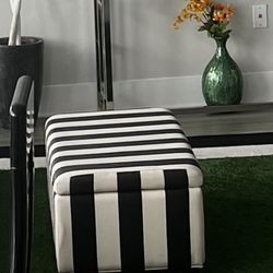 Black And White Striped Ottoman Storage Bench 