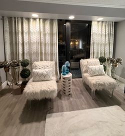 Pair of Luxury Accent Chairs with Modern Acrylic Lucite Legs
