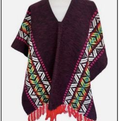 Andean PONCHO 100% Orlon Made In Amazon Pechuga Ecuador Hand Loom Unisex Rare