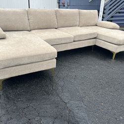 Beige Double Chaise Sectional Couch