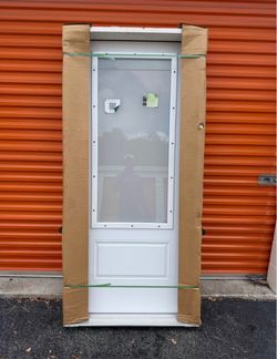 Jeld wen Pre-hung Single door, RH outswing 36x80 Dbl Bore,Blanca Aluminum Tempered IG Low-E Impact