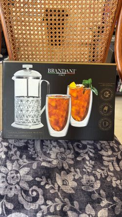 BRANDANI Italy French Press w/Double Wall Glass Cooler Glasses