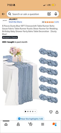 6 Dusty Blue Color Table Runners