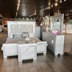 King Bed Frame, Dresser, Mirror And Nightstand 