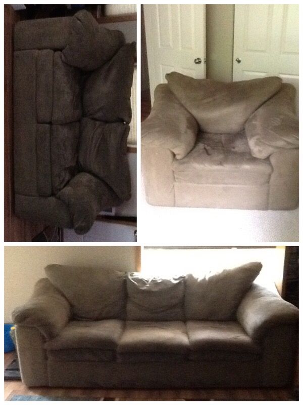 Ashley polyester fiber and polyurethane foam couches made by Pillow Kingdom: grey color, couch, love seat & chair w/ oddiment