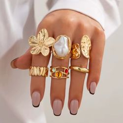 A set of lot 6 women's lady gold cuff open rings ring band gift
