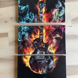 3-piece Canvas Art Of Burning Guitar