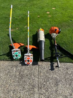 Stihl Gas Trimmer, Blower, and Attachments Bundle