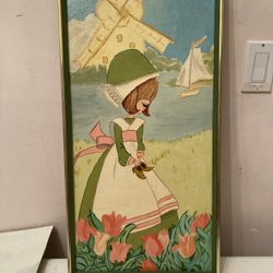 Adorable Vintage Dutch Girl Painting 