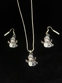Snowman Necklace and Earrings Jewelry Set