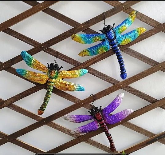 Set Of Three Metal Dragonfly Wall Decor