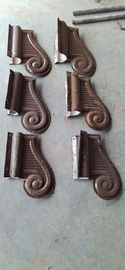 Antique Metal Architectural Scroll Corbels ridge caps.– Set of 6