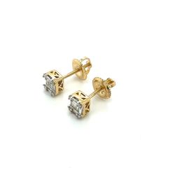 14kt Gold Diamond Earrings Rectangle Clusters Bagguettes And Rounds .25ctw 1.10grams 153763 8