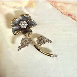 Nolan Miller Vintage Flower Rhinestone Brooch