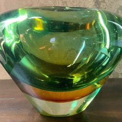 Vintage Murano Art Glass Sommerso Vase In Blue Green And Orange