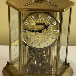 Vintage Kundo Anniversary Battery Operated Hexagon Clock in Etched Glass Case