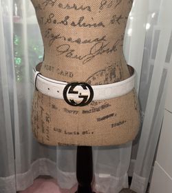 GG Plus Monogram Calfskin Interlocking G 40mm Belt 85 34 White