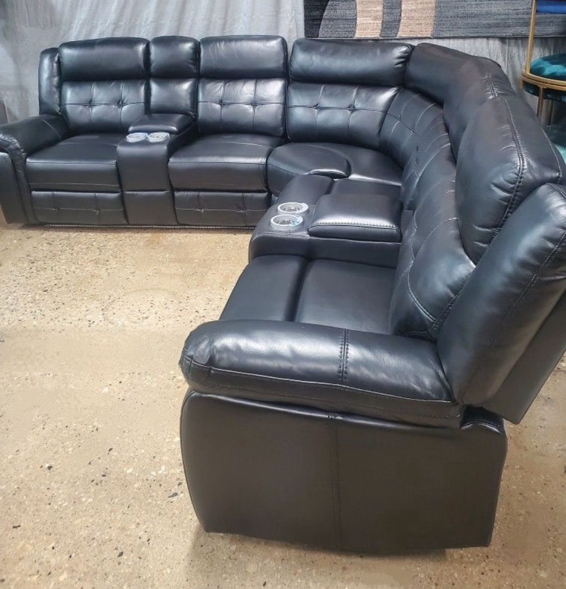 Black Power Sofa Sectional with LED Lights and Storage Cup Holders