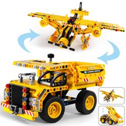 STEM Building Toy: Mechanical Master 2 in 1 Dump Truck or Airplane | Construction Engineering Kit Best Gift for Kids Age 6-16 Years Old (361pcs)