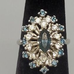 18k White Gold Plated Sapphire Aquamarine CZ Ring size 6 September Birthstone