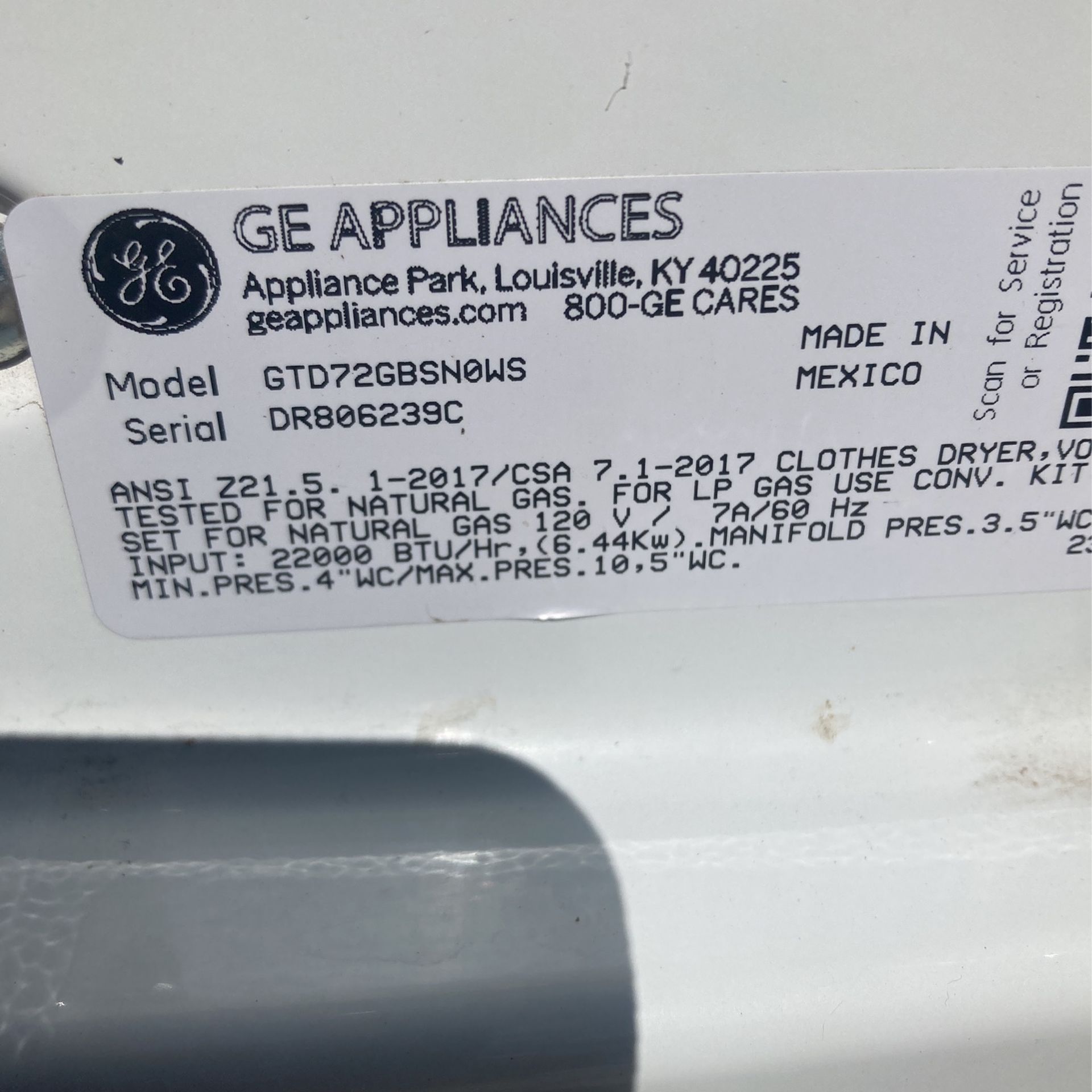 Dryer Gas General Electricidad
