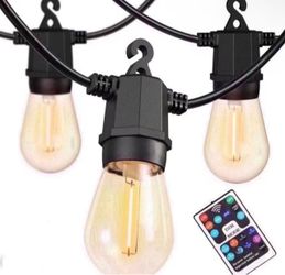 Outdoor String Lights 48Ft, Outdoor Lights Waterproof with 18 Shatterproof Bulbs, Personalized 8 Lig
