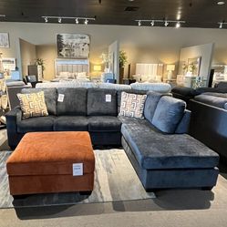 Blue 2pc Chaise Sectional Couch 