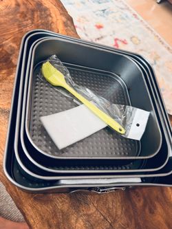 Cake Square Pan Sets for Baking + Cake Decorating Supplies: 4 Non-Stick Springform Pans Set (8.5,9.5, 10, 11 inches)