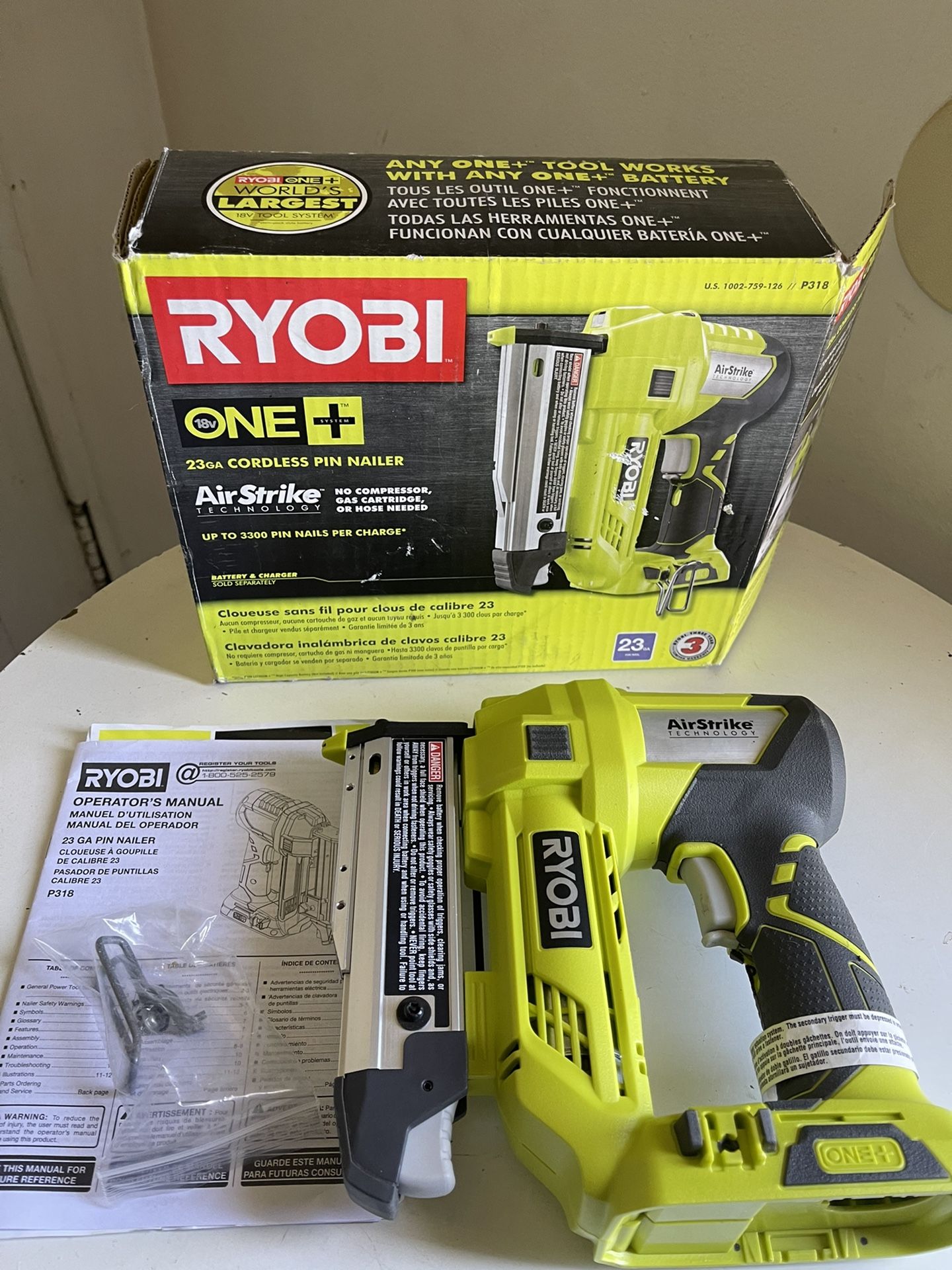 RYOBI ONE+ 18V Cordless AirStrike 23 Gauge 3/8 Headless Pin