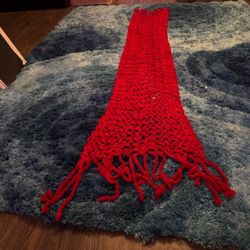 red crochet scarf with fringe