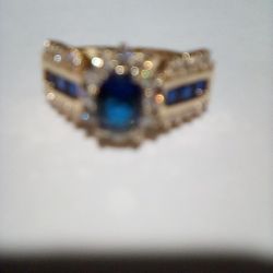 14k Gold Pl With Blue Sapphires And Diamonds