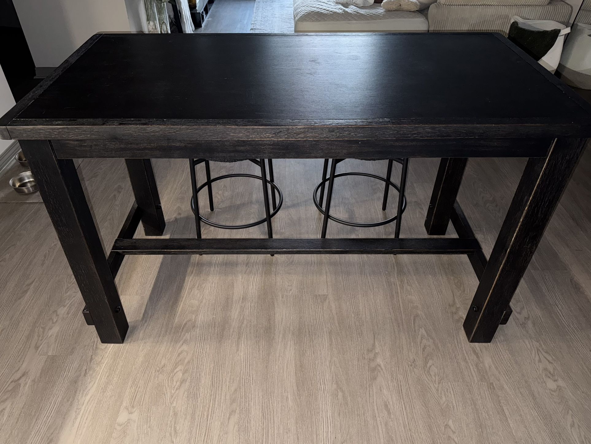 Black Counter Height Dining Table / Kitchen Island + Stools