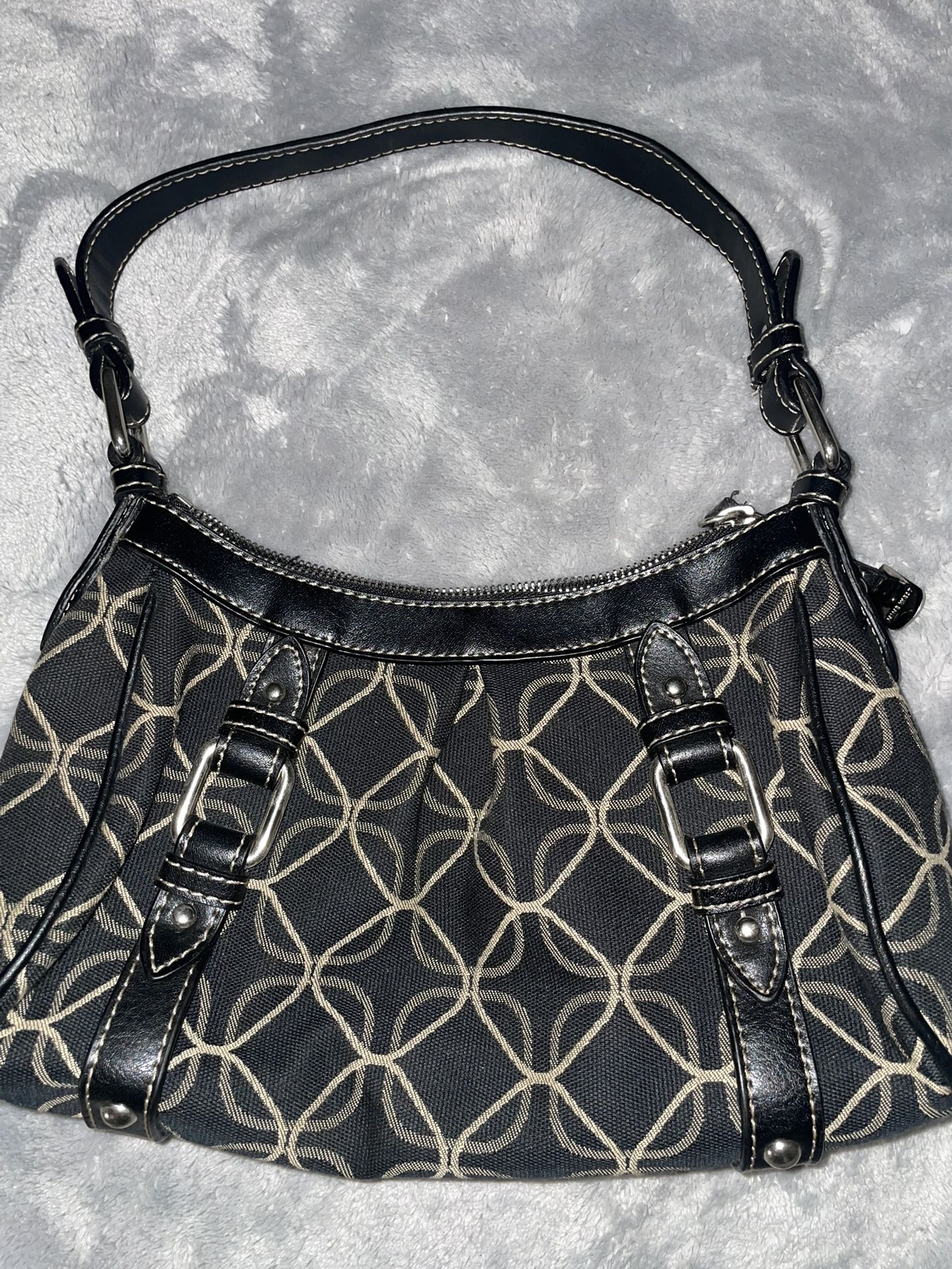 Nine West Black Pattern Small Vintage Hand Bag Buckle Designer
