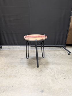 Rustic Round Wood Top Accent Table with Black Metal Hairpin Legs