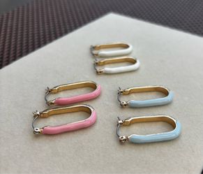 3 Pairs of Oval Rectangle Hoop Earrings
