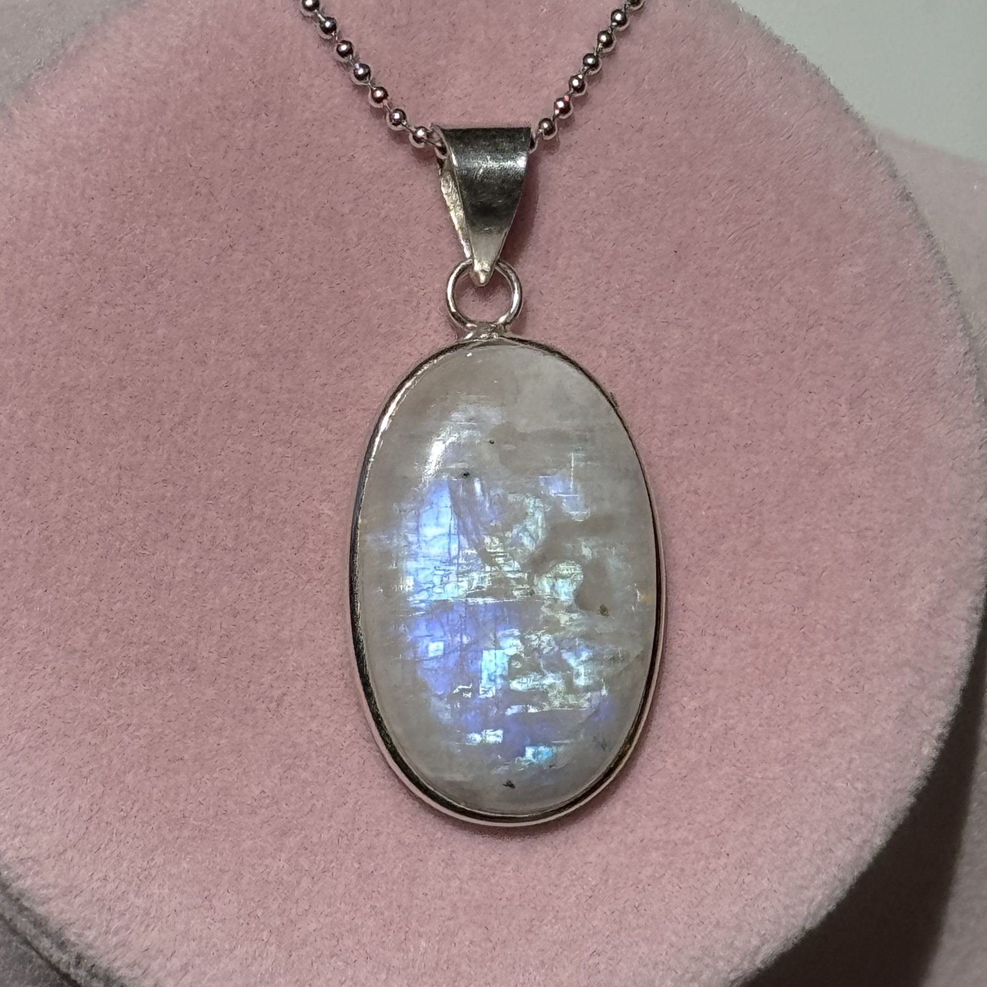 Moonstone Pendant 925 Sterling Silver Necklace 24 inch