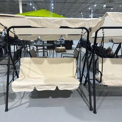 (morrow)New Patio Swing with Canopy Backyard Outdoor Swing Chair with Removable Cushions Adjustable Tilt Canopy Comfortable Armrests Stable Frame for 