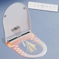 Electric Bidet Toilet Seat with Warm Water, Heated Bidet Attachment for Toilet with Dryer, Self Cleaning Round Bidet with Remote Control