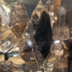 Natural smoky cords with golden healer face Natural dark smoky quartz with golden healer