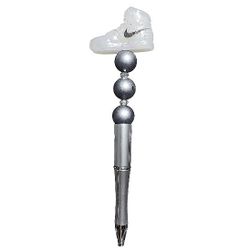 Athletic Sneaker Custom Silver Beaded Ballpoint Twist Pen Topper White
