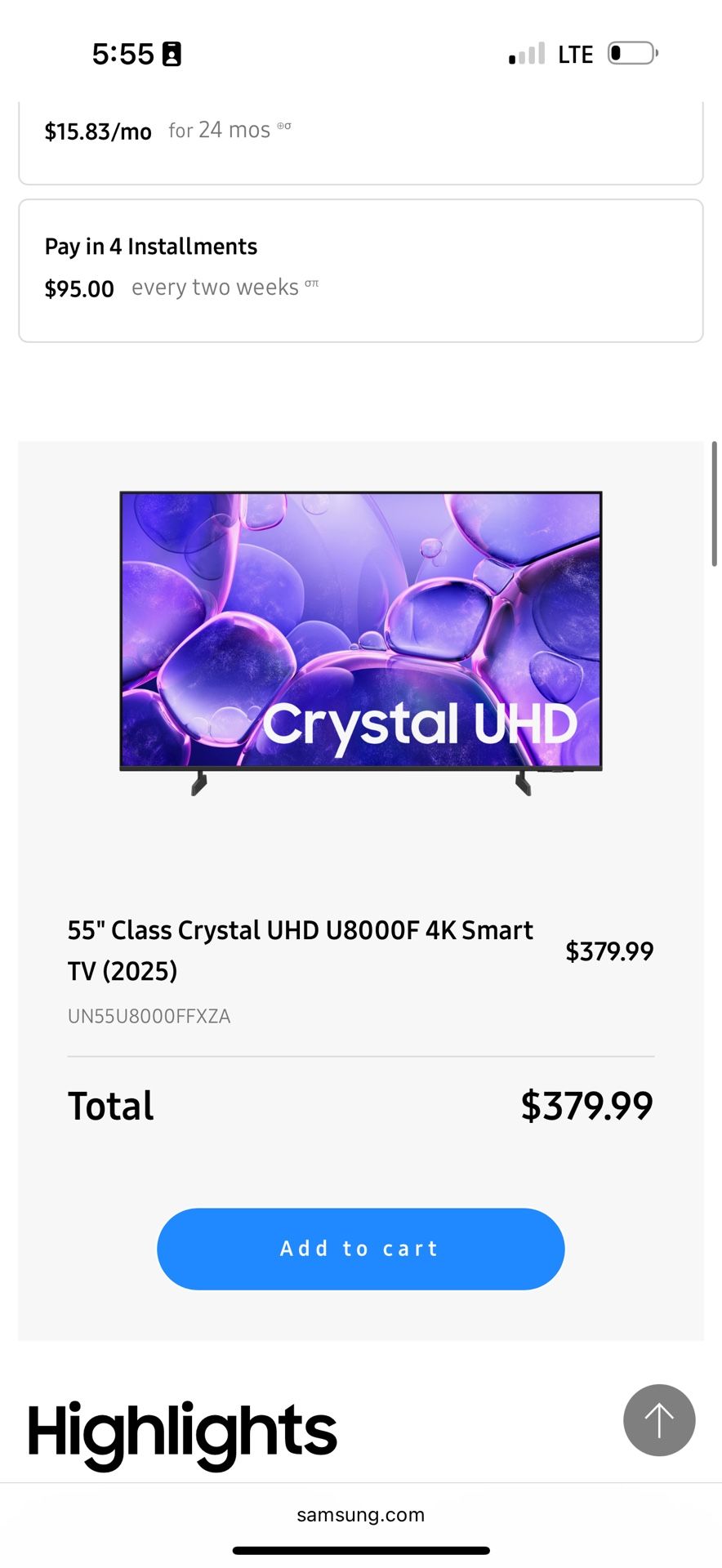 55 Inch Samsung 4K TV