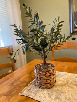 Faux Olive plant in Seagrass pot. 21 inch tall x 18 inch wide. Bo Ho / cottage/ farmhouse.