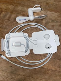 New Apple iPhone earbuds, fan, and charge cable