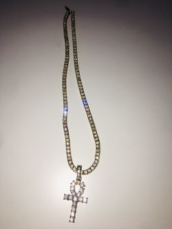 Iced Tennis Chain Cross Pendant