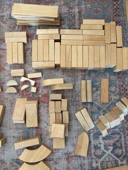 Large Set of Natural Wooden Building Blocks
