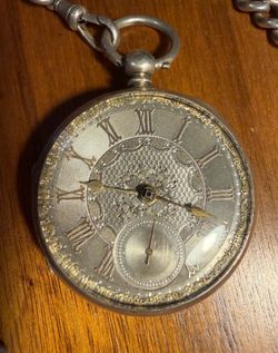 Solid Sterling Silver Victorian Age Pocket Watch with Victorian Age watch chain - Extremely RARE