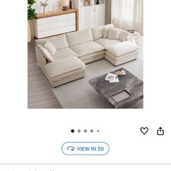 mikibama Modular Sectional Sofa, 111.5 Inch U Shaped Couch Set for Living Room, 3-Seater Comfy Cloud Couches with Movable Ottoman, DIY Combination, Ch